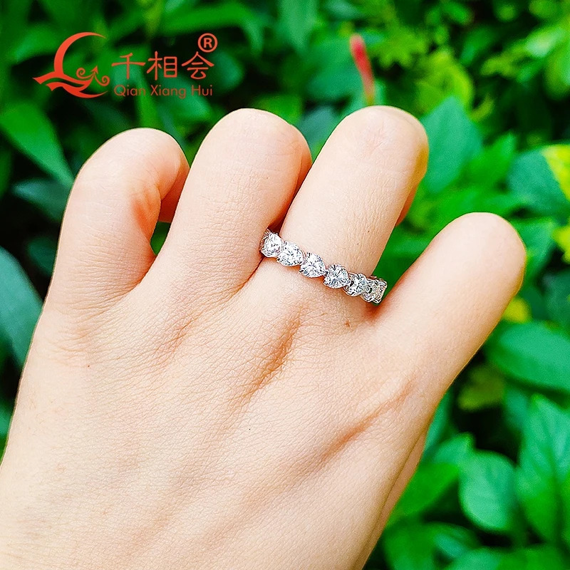 4mm heart shape D VVS white full of stone Band ring 925 Sterling Silver Rings Jewelry Engagement 241213