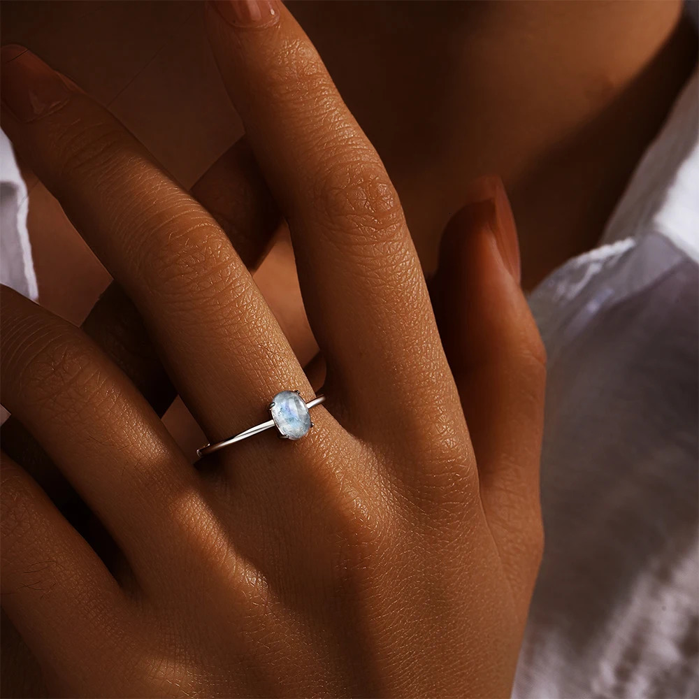 CANNER S925 Sterling Silver Moonstone Turquoise Ring For Women Wedding Finger Rings Fine Jewelry Bague Gifts Bijoux Anillos 241214