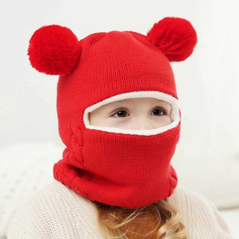 Baby boy Beanie neck protection solid windproof winter childrens knitted hat warm wool childrens earmuffs W241213