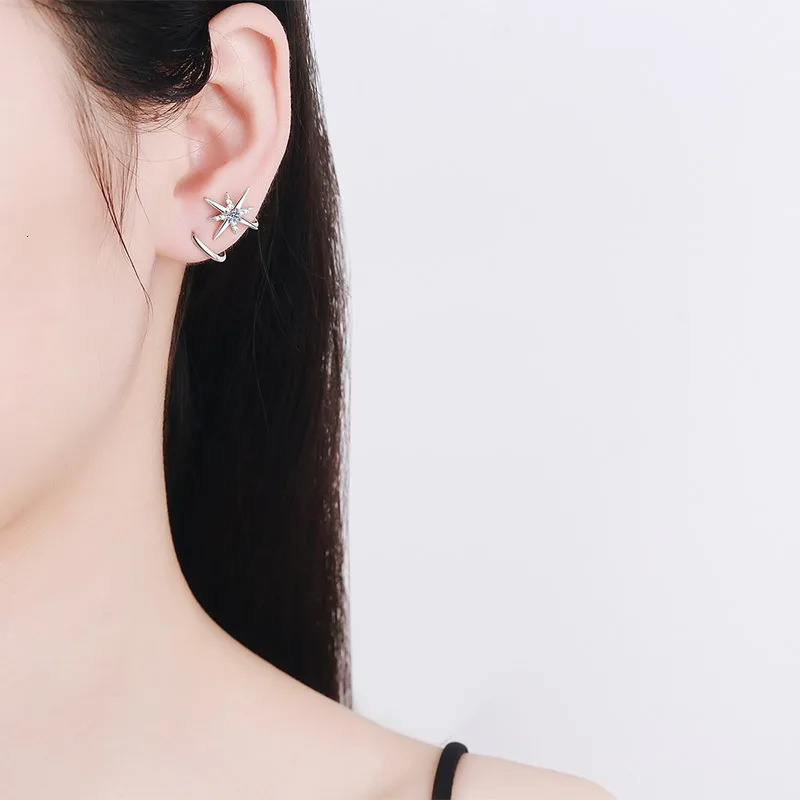 Na Ins 925 Sterling Silver 6 Point Stud Earrings Women D Color VVS 0.28ct Earrings Fine Jewelry Drop 241214