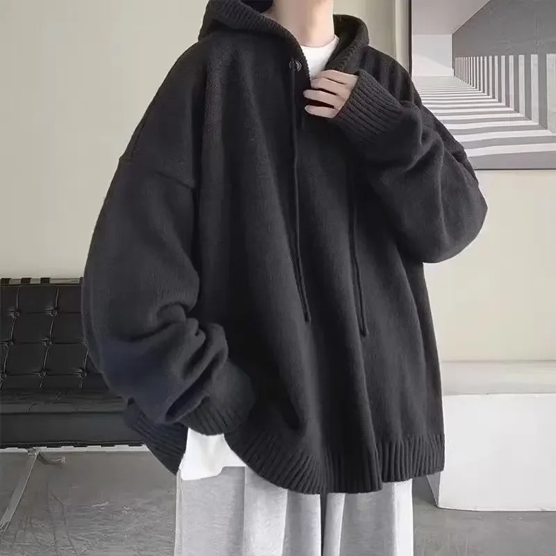 Mens Hooded Sweater Autumnwinter Vintage Idle Style Versatile Knitted Top Trendy Casual Wear 241213