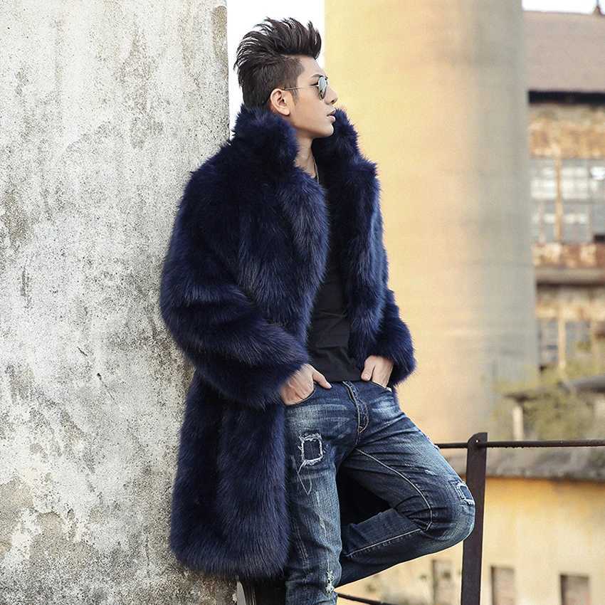 Mens fox fur coat medium length winter thick windbreaker casual warm jacket W241213