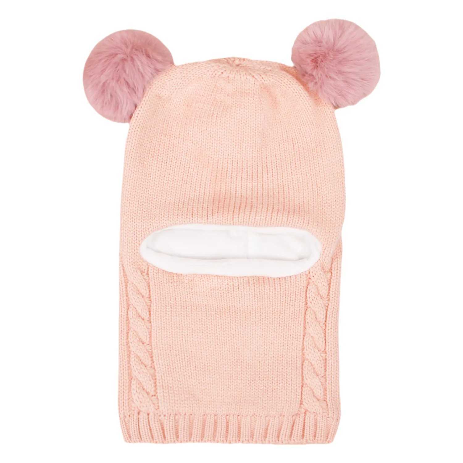 Winter Childrens Balaclava Hat Double Puff Knitted Bean Hat Baby Boys and Girls Warm Thick Wool Lining Childrens One Piece Hat Scarf W241213