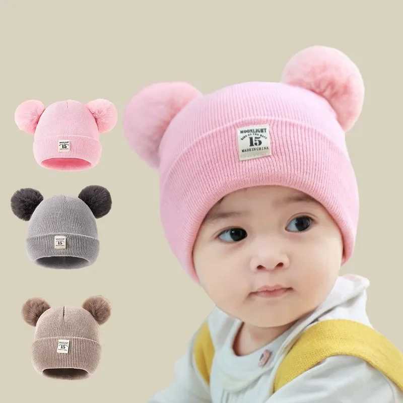 Solid color wool knitted hat Beibei newborn baby hat fluffy cute winter hat children boys and girls warm bean hat 0-3Y W241213