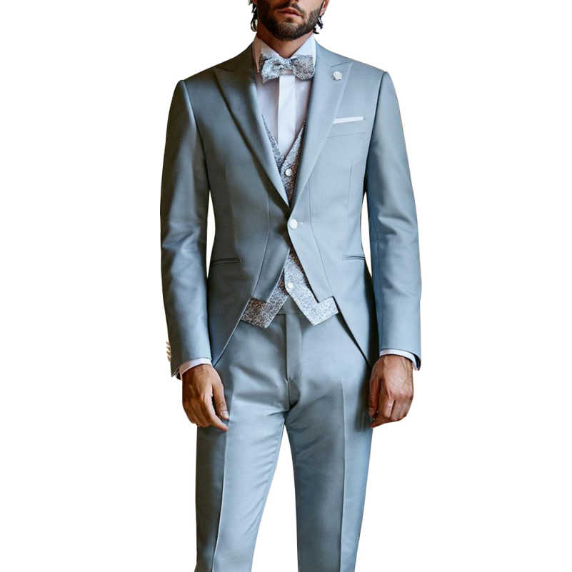 Handsome New Fashion 3-Pieces Wedding Tuxedos Men Suits Peaked Lapel Jacket One Button Single Breasted Solid Color Customized Pockets Bridegroom (Coat