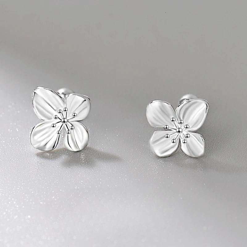 925 Sterling Silver Metal Flower Stud Earrings for Girls Lily Plant Screw Korean Ear Bone Nail Ladies Piercing Jewelry Wholesale 241214