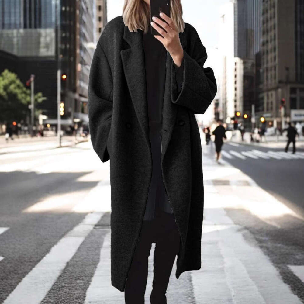 Winter European American Women's Colored And Multi Size Woolen Long Windbreaker Jacket