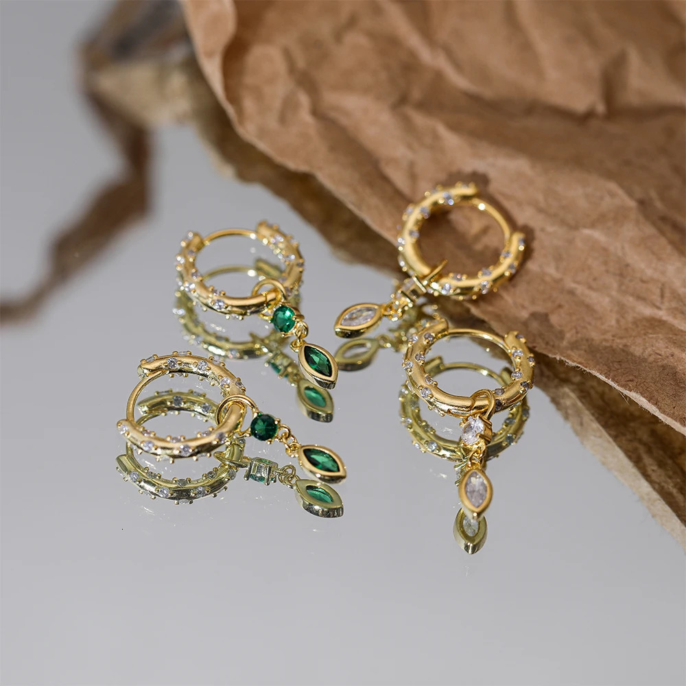 CANNER 925 Sterling Silver Hugging Hoop Earrings INS Creative Versatile Emerald Zircon Petals Pendant Earring Korean Jewerly 241214