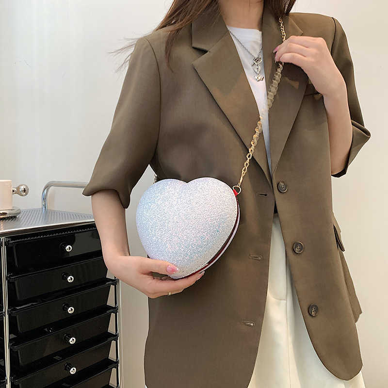 summer bright bag womens new solid color Sequin peach heart chain Single Shoulder Messenger Bag sweet lady bag