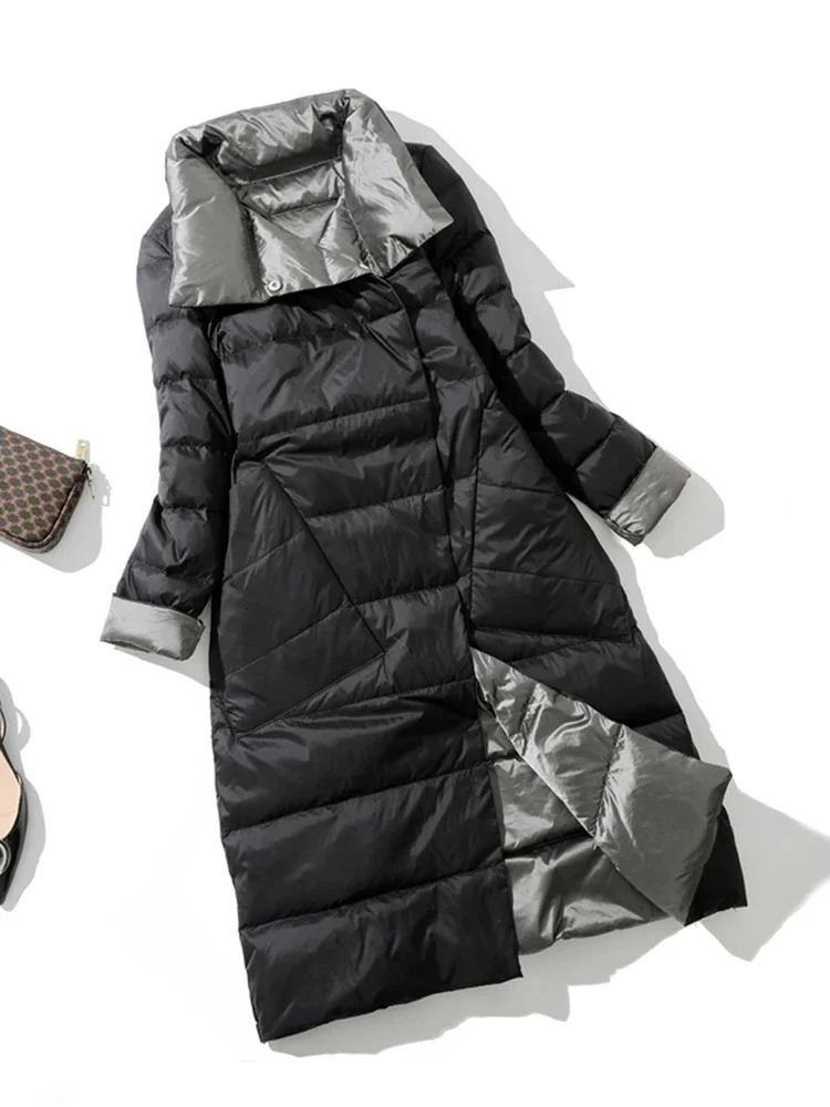 Winter womens Turtleneck white duck down jacket double chest warm Parkas doublesided 241212