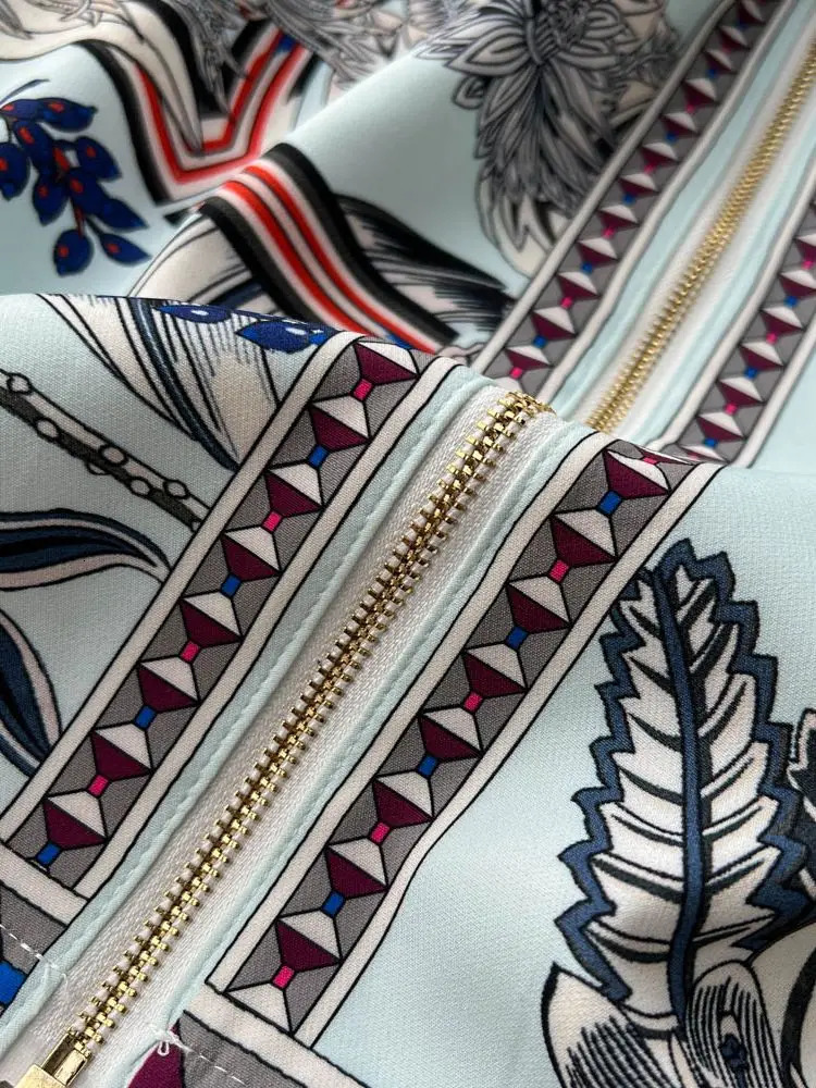 Summer Fashion Retro Zipper Mini Dress Womens Short Sleeve Lapel Collar Vintage Flower Print A Line Belt Beach Vestidos 241213