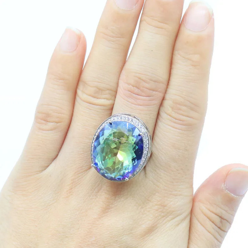 Buy 4 Get 1 Free 25x21mm Big Oval 22x18mm Color Changing Zultanite Alexandrite Topaz Dating Mystic Topaz Women Silver Rings 241214