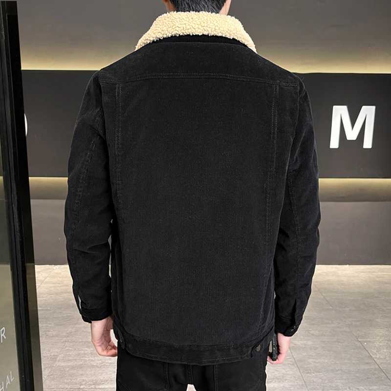 Casual 2024 Autumn Mens Thicken Corduroy Fleece Jackets Outwear Solid Color Warm Plush Coat Slim Fit Lamb Fur Top Padded Parkas W241213