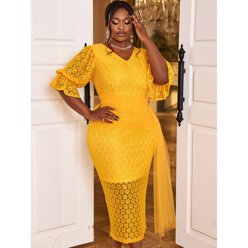 Large Yellow Designer Mermaid Ball Lightweight Dress Special Occasion Lace Sequin Evening Dress Party Birthday Engagement Dress Dress