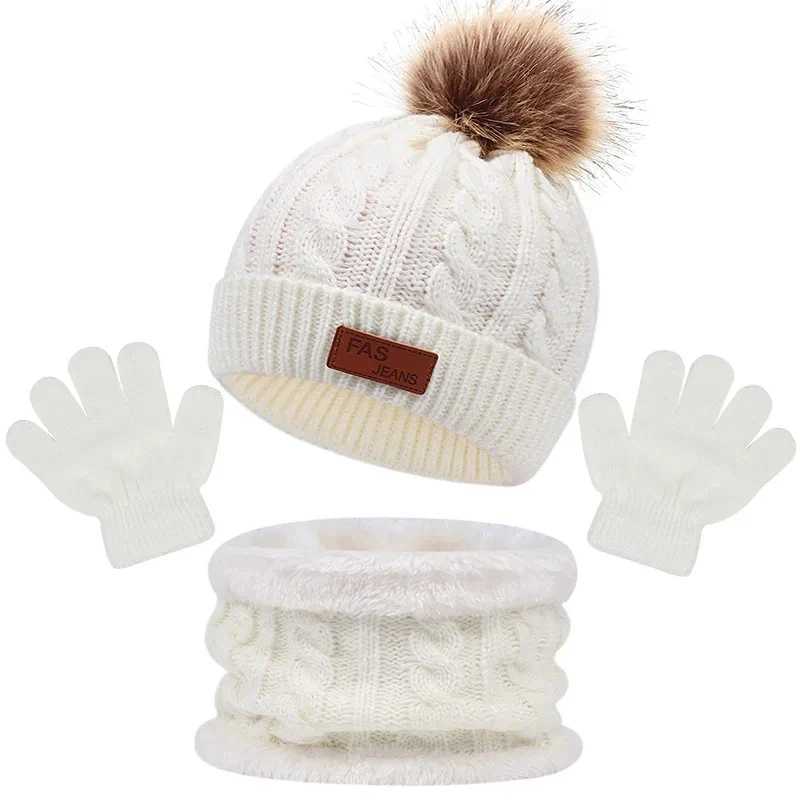 3 pieces of winter baby hats scarves gloves set childrens cute fluffy knitted hats girls and boys outdoor warm autumn childrens winter hats 1-5Y W2412