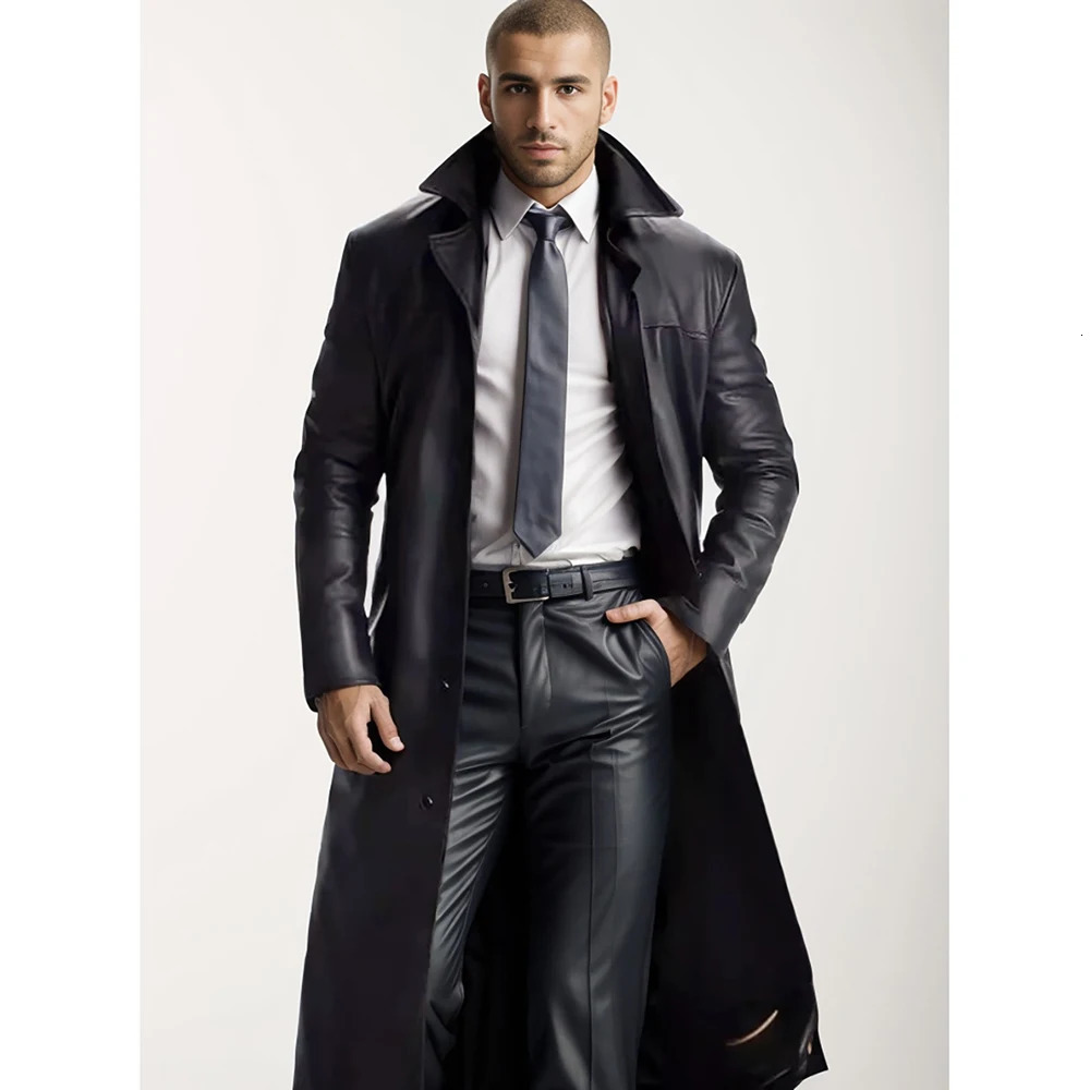 Autumn mens fashionable solid color leather jacket extended 241214