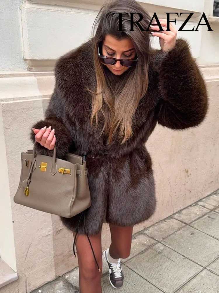 Womens Winter Fashion Coat Solid Down Collar Long Slves Belt Decoration Womens Retro Thick Warm Coat X241214