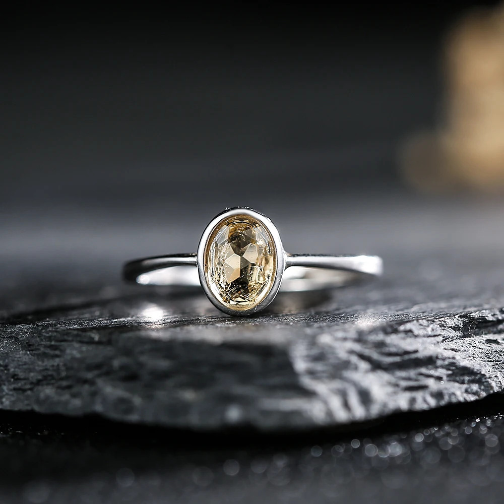 Real 925 Silver Ring with Natural Gems Citrine Stone Oval Cut 7X5mm Gemstone Diamond Anillos for Women Adjustable Rings Jewelry 241214