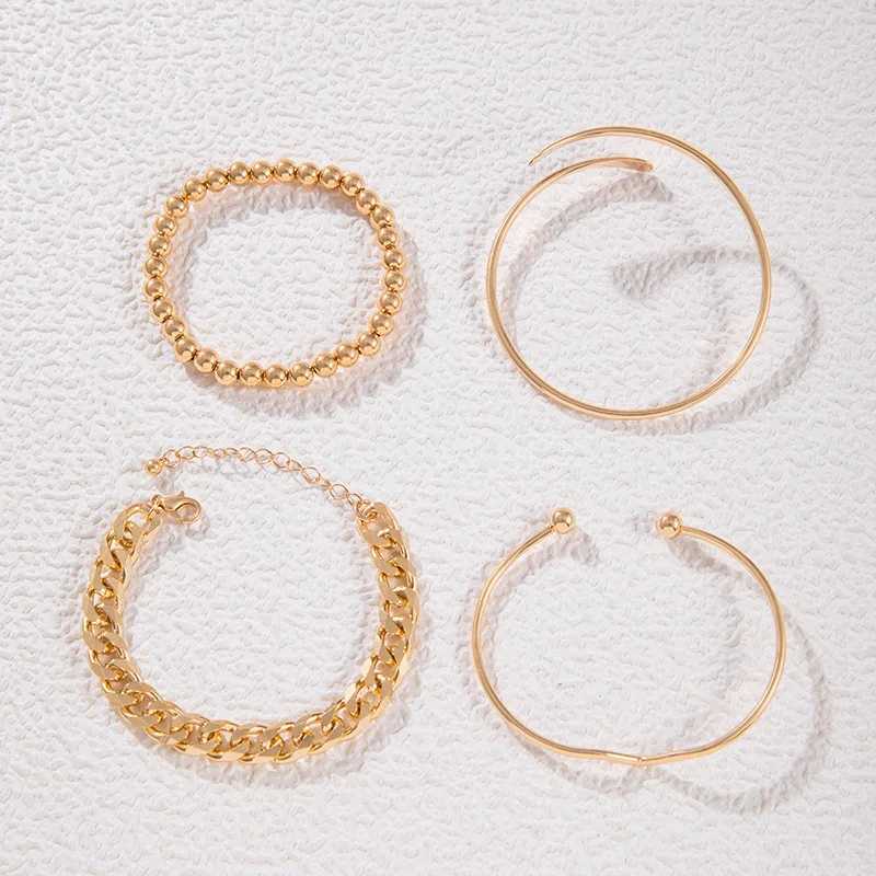 4pcs Punk Cu Cuban Chain Bracelets Set for Women Simple Thick Gold Color Charm Bracelets Fashion Jewelry Accories NewXJ241214