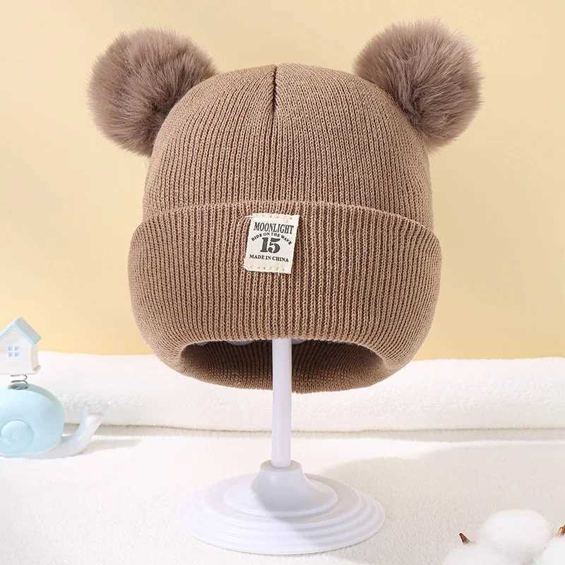 Autumn Winter Baby Warm Knitted Hats With Pom Kids Knit Beanie Hat Solid Color Children Hat For Boys Girls Accessories W241213