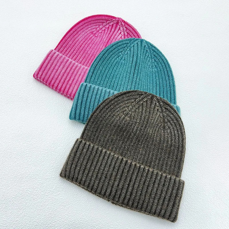 Retro mens wash knitted hat womens fashion simple warm skull bean retro solid autumn winter bean hat 241205
