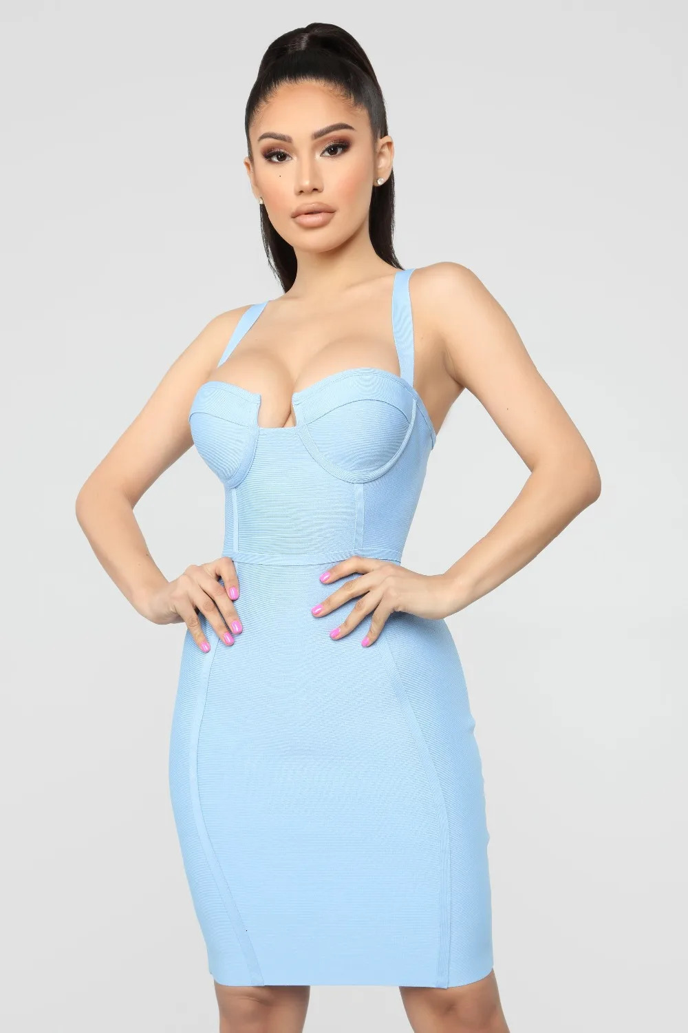 4 Colors Summer Dress Women Sexy Blue Pink Bandage Dress Celebrity Mini Bodycon Party Dress Vestido 241213