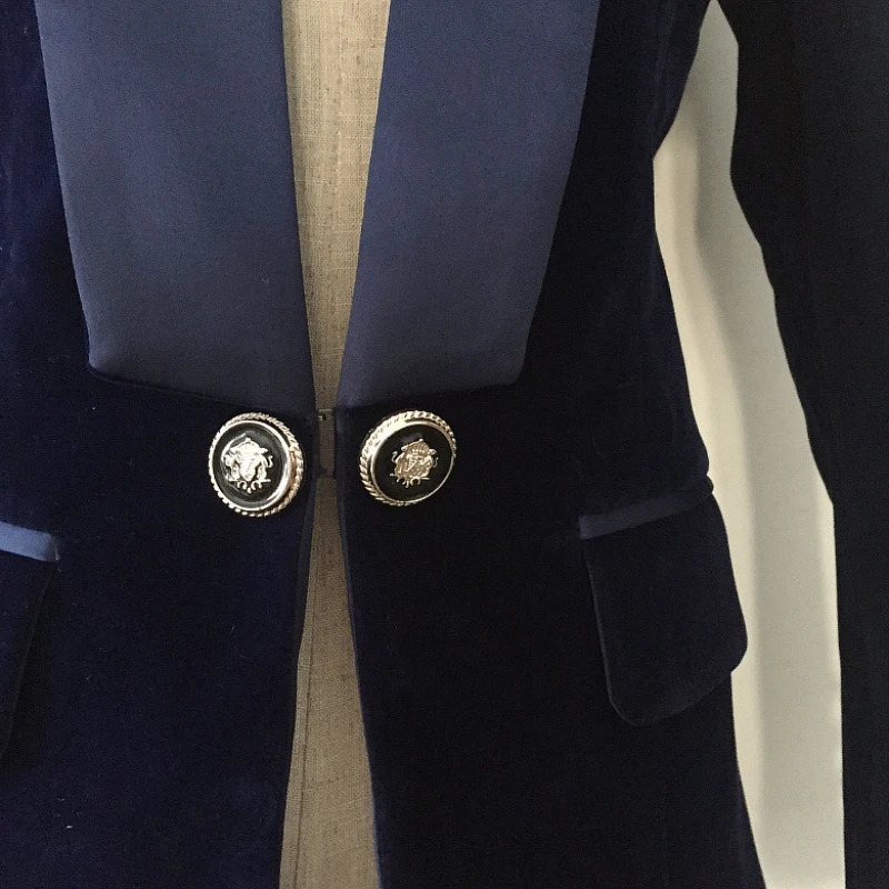 Dark Blue Black Blazer Women Spring Autumn Long Sleeve Velvet Coats Shawl Collar Single Button Blazers Jacket Coat Female 241209
