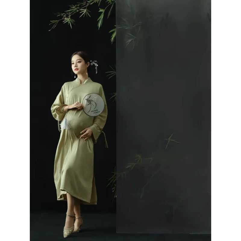 New Materni Photo Clothing New Chinese Sle Retro Cheongsam Temperament Pregnant Mother Ancient Sle Art Photo DressXJ241213