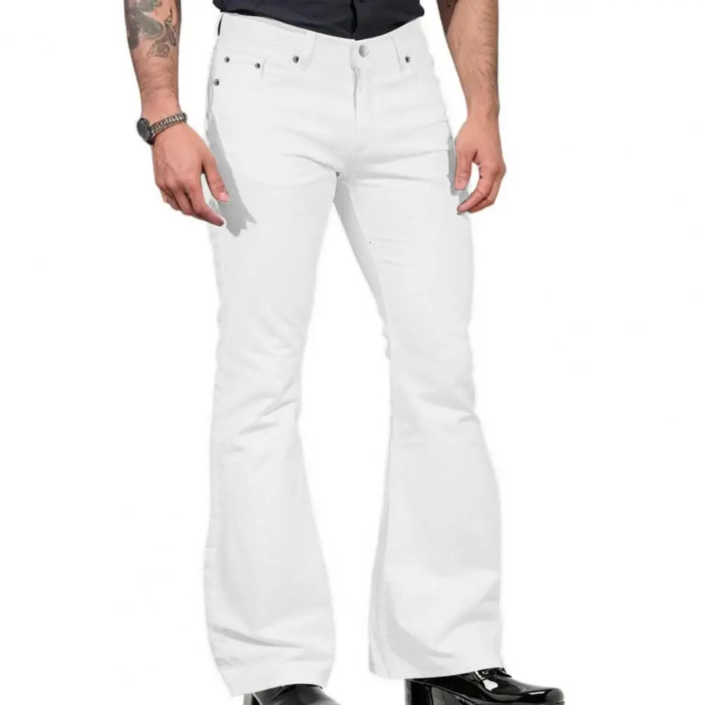 Retro jeans mens pants denim fashionable flange solid color elastic ultrathin fit mid rise bell bottoms 241211