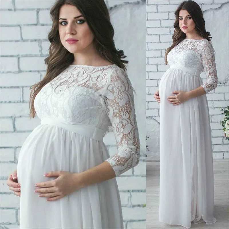 Women Pregnant Materni Dress 2021 Pregnancy Clothes Long Sleeve Lace Par Maxi Dress Materni Clothes for Photography PropsXJ241213