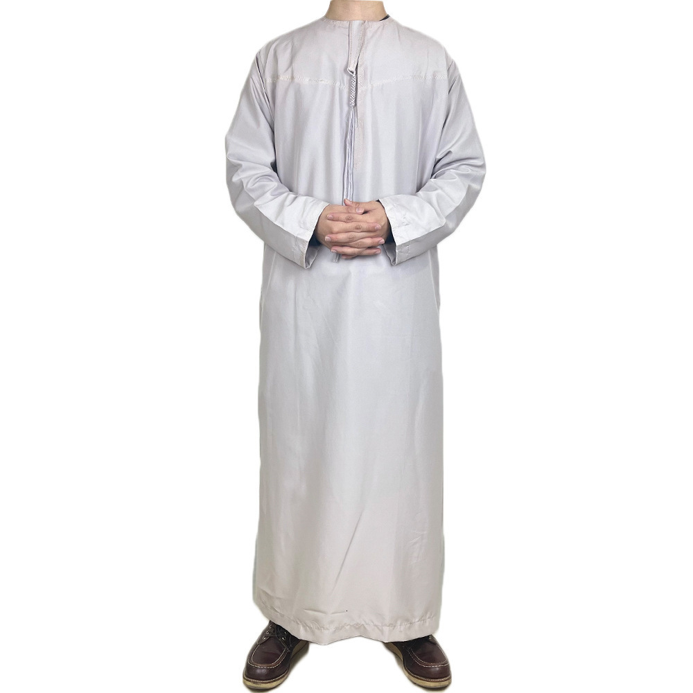 Ethnic Clothing 1Piece Mens Jubba Thobe Kaftan Long Pakistan Aman Abaya Muslim Saudi Arabia Djellaba Islam Clothing Prayer Robe Ramadan A04