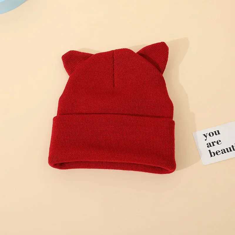 Spring and autumn childrens warm hats Kaii cat Beanie childrens boys and girls warm elastic baby hats 1-5 years clothing accessories W241213