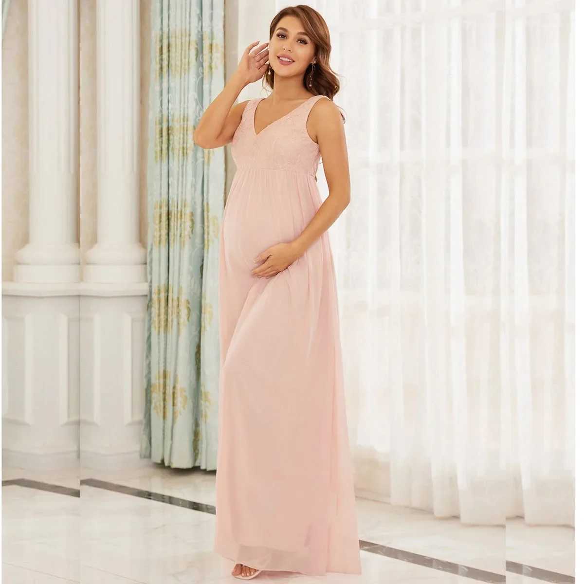 Materni V Neck Wraped Maxi Dress A Line Ruched Sleeveless Materni Gown for Wedding Photoshoot Baby Shower Summer DressXJ241213