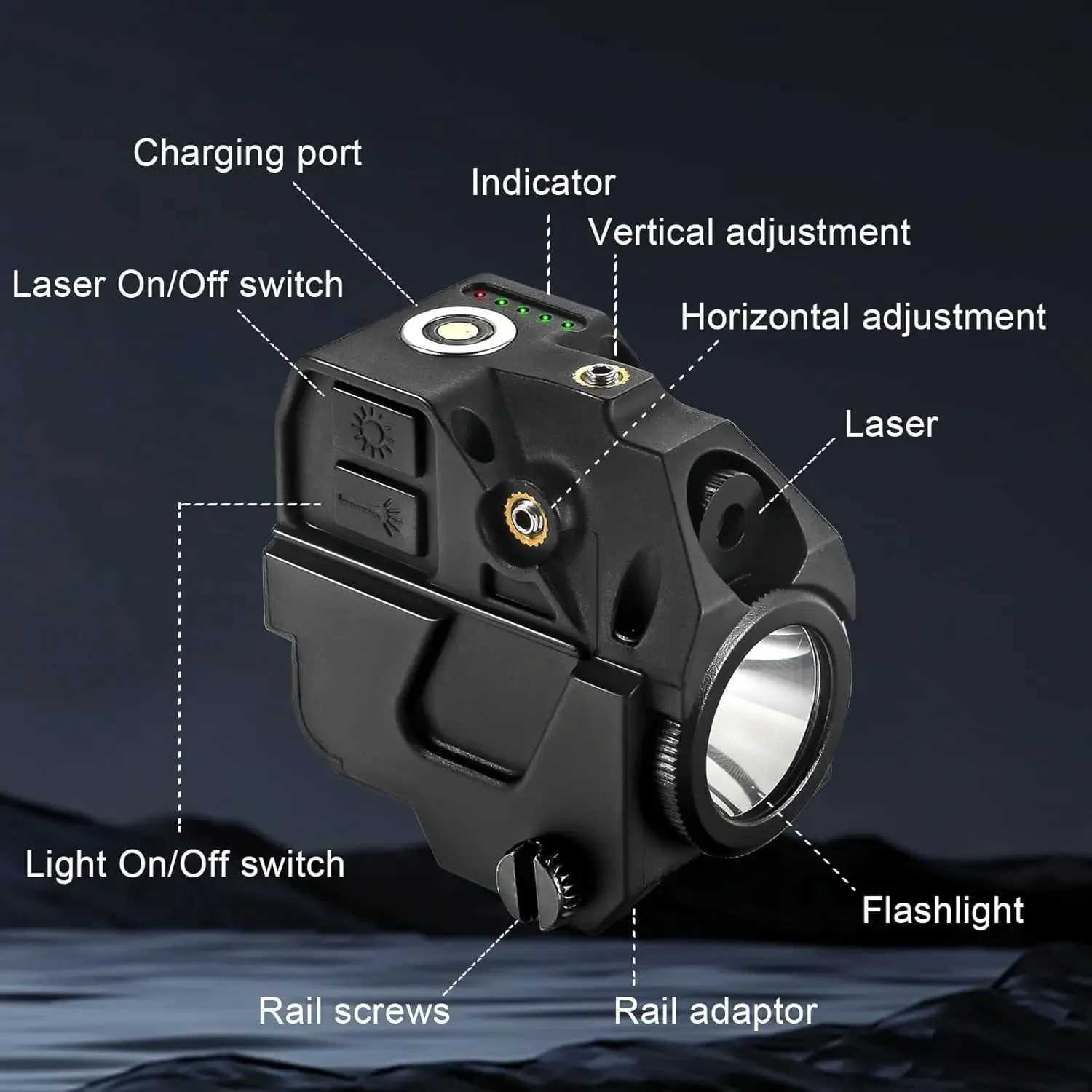 Flashlight laser sight pistol charging green dot laser sight compact laser combination with built-in lithium batteryXJ241214