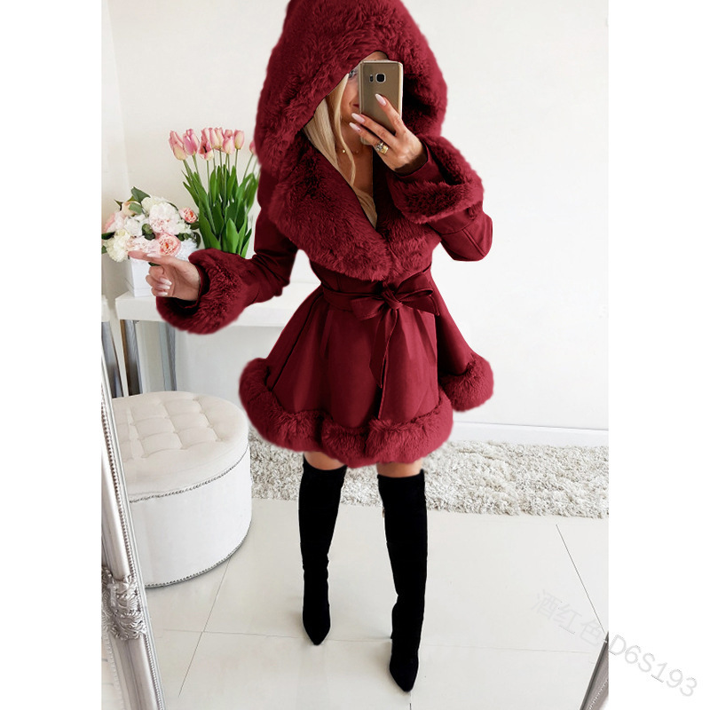 Lamusaa jacket womens y2k clothing artificial fur collar V-neck long sleeved PU leather coat with belt 2000s clothing jacket 240930