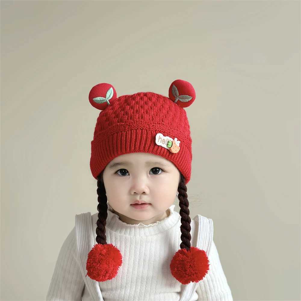 Baby Ear Protection Hat Autumn and Winter Baby Warmth Thickened Knitted Cute Braided Hat for Children Boys and Girls Pullover W241213