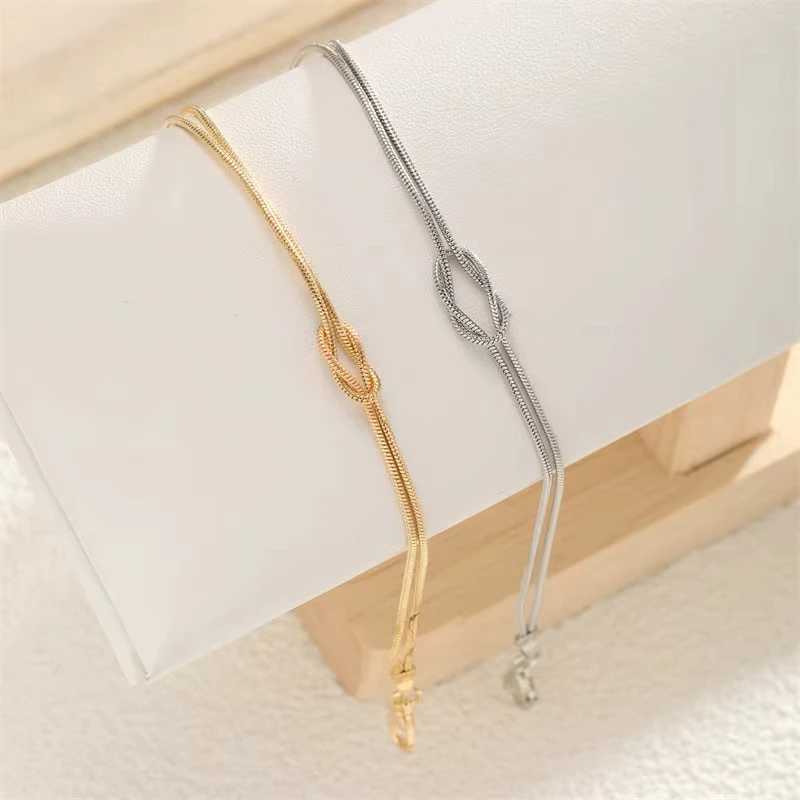 FTCY Simple Metal Knot Couple Bracelet Set for Women Men Snake Chain Handmade Knot Shed Bracelet Best Friend GiftXJ241214