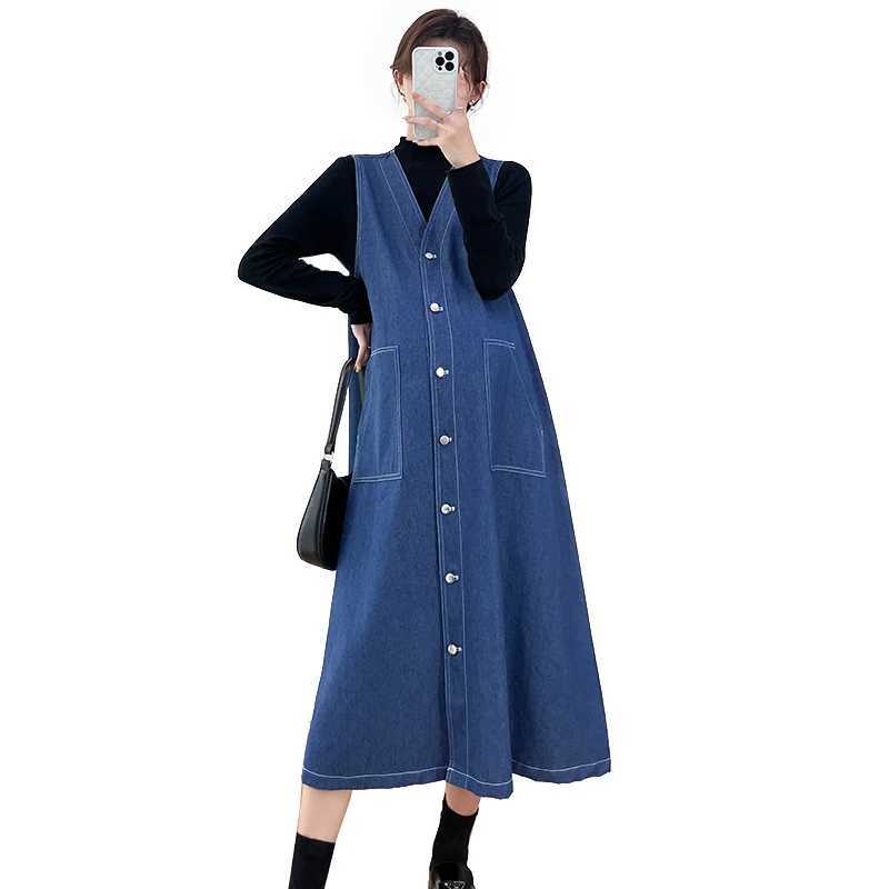 Winter Denim Materni Women Jeans Dress Knitted Shirt Sets Loose Straight Clothes for Pregnant Women Casual PregnancyXJ241213