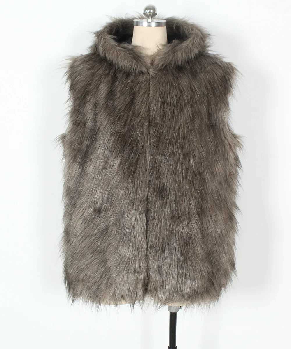 Hooded faux fur coat jacket mens autumn and winter mens short sleeved warm jacket with thick pockets 2024 long sleeved mother Y2k jacket W241213