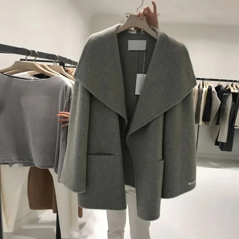 Oversize 145kg Lapel Wool Blends Coat Thick Unlined Woolen Cardigan Women Korean Fashion Loose Fall Winter Jackets 241214