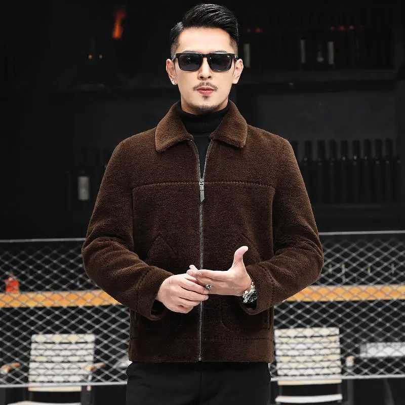 2023 Mens Autumn/Winter New Cotton Fur Coat Mens Solid Color Warm Coat Mens Short Wool Cut Jacket I549 W241213