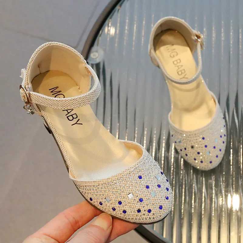 Sandals Princess Girls Party Shoes Children Sandals with Rhinestones High Heels Shoes Girls Sandals Pointy Toe Summer Kids Shoes H01184 H241213