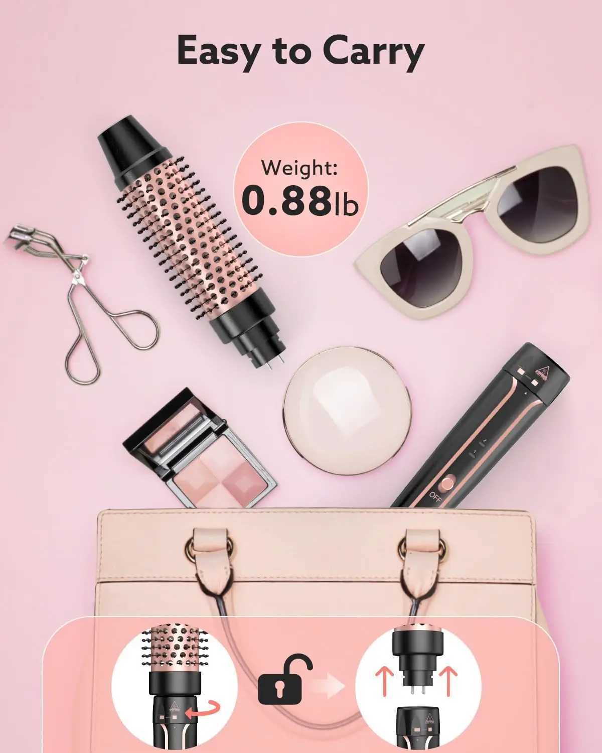 Curling hair with iron brush and hot brush to create a natural curly appearance dual voltage ceramic curling iron with detachable brush W241214