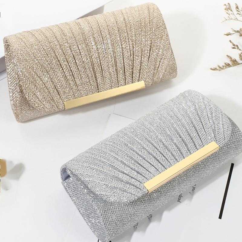 Clutch Bag Sequin Pleated Bag for Womens Evening Party Chain Strap for Womens Evening Party Banquet Bag Shoulder Bag 240920