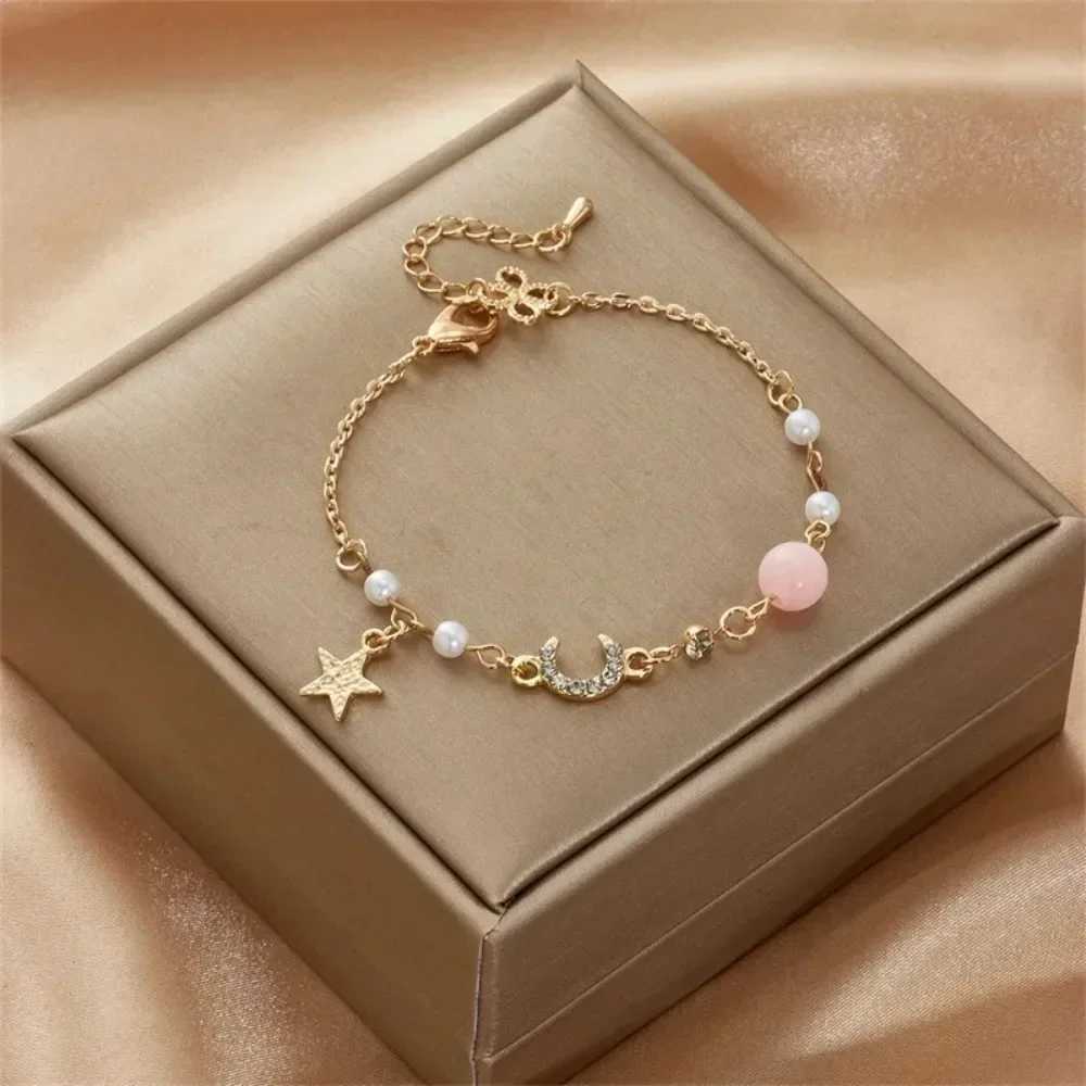 Fashion Women Stainl Steel Star Moon Pearl Simple Crystal Zircon Bracelet Pendant Jewelry Girl Party GiftXJ241214