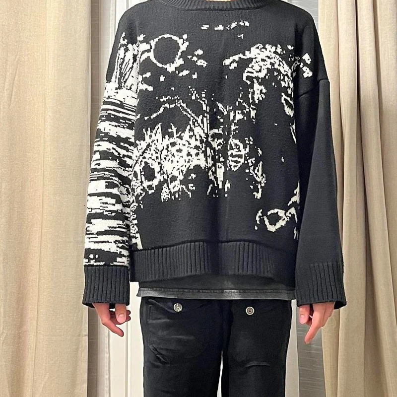 selling punk pattern mens and womens loose retro knitted sweater Gothic fashion retro winter hip-hop street style Y2K 241214