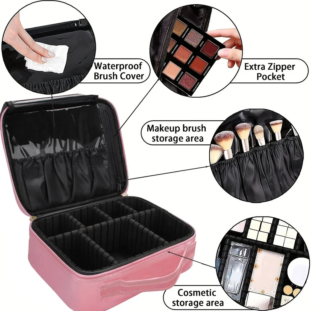 Jinxin Printing and Pink Shell with Adjustable Divider Travel Makeup Bag Large Professional Portable Makeup Bag 241212