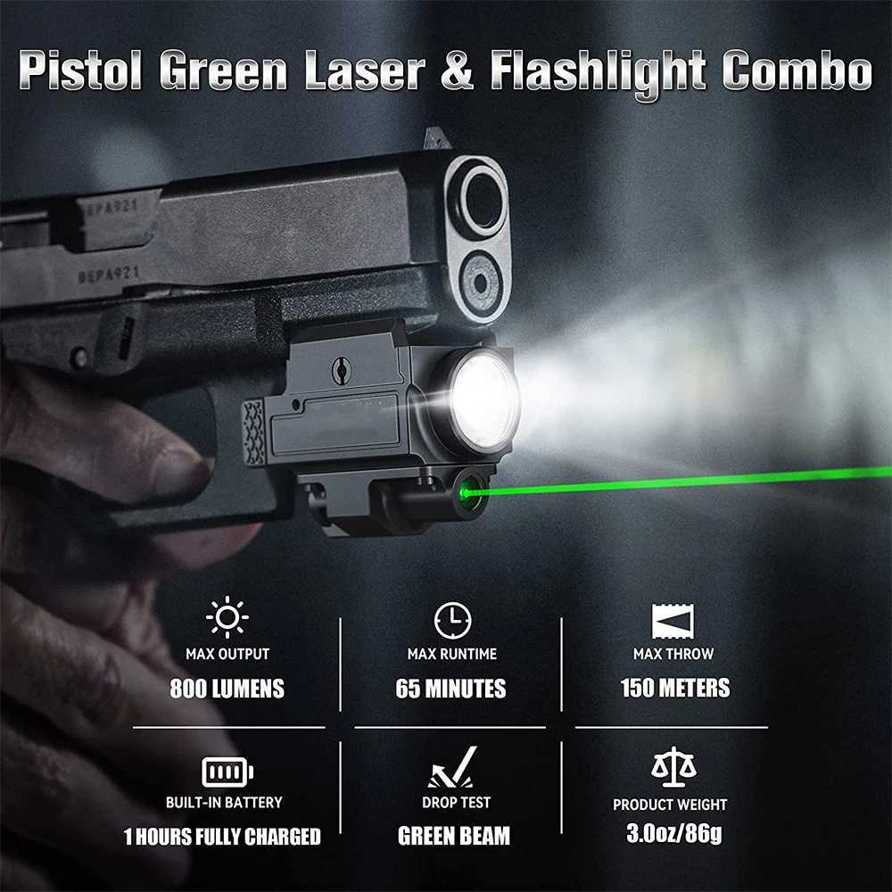 800 Lumens Tactical Weapon Gun Light Red Green Dot Laser Sight Combo USB Rechargeab D Flashlight Handgun Pistol LightXJ241214