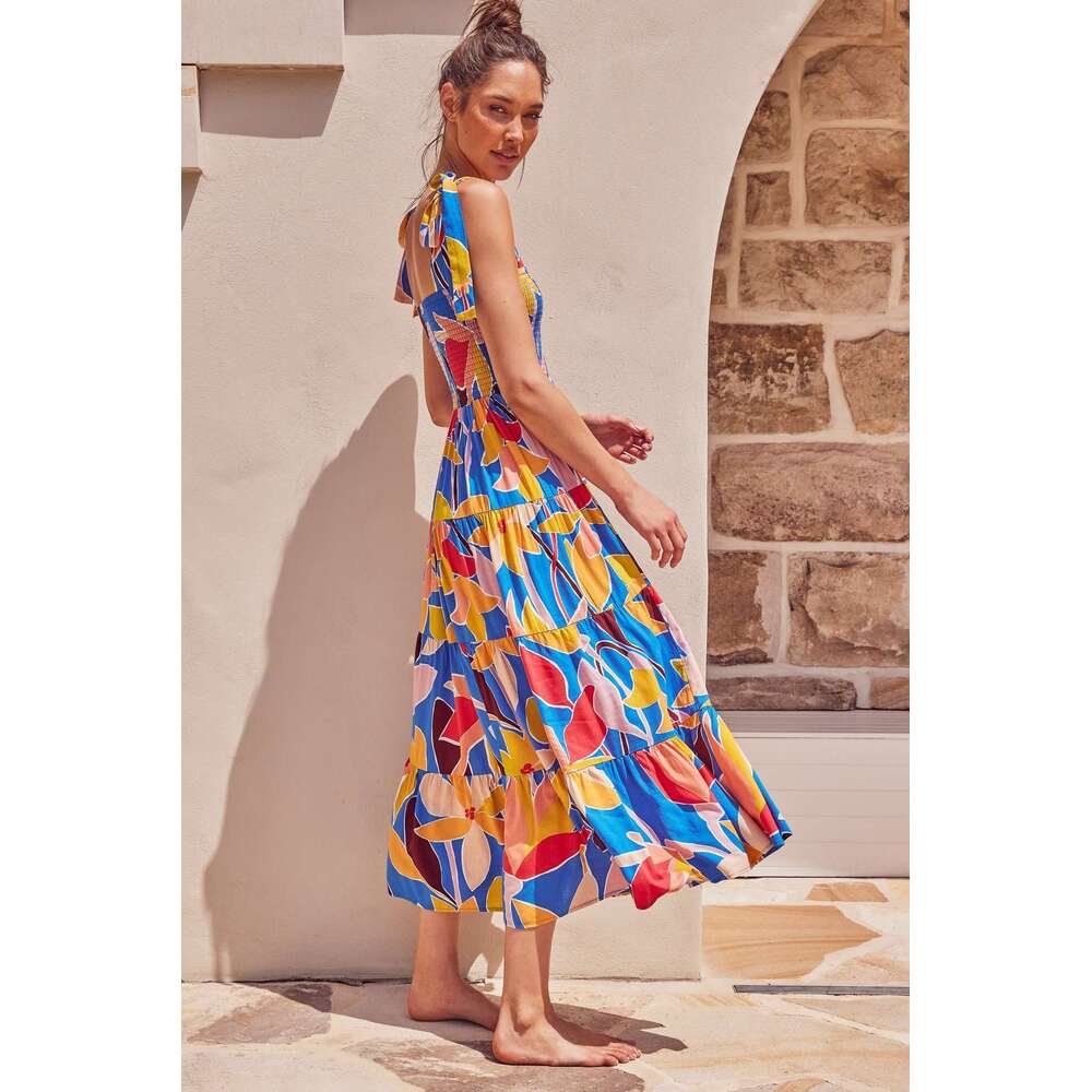 European And American Summer Women's Casual Commuting Sleeveless Spicy Girl Print Long Suspender Dress