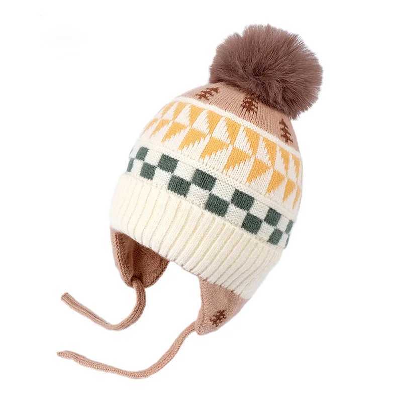 Small tree ear protection hat winter ear protection hat childrens wool hat windproof knitted warm childrens hat W241213